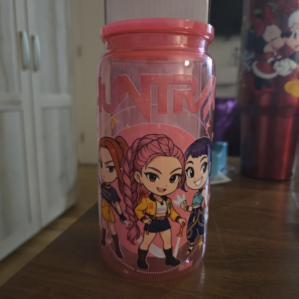 Pink Cartoon Character Water Bottle